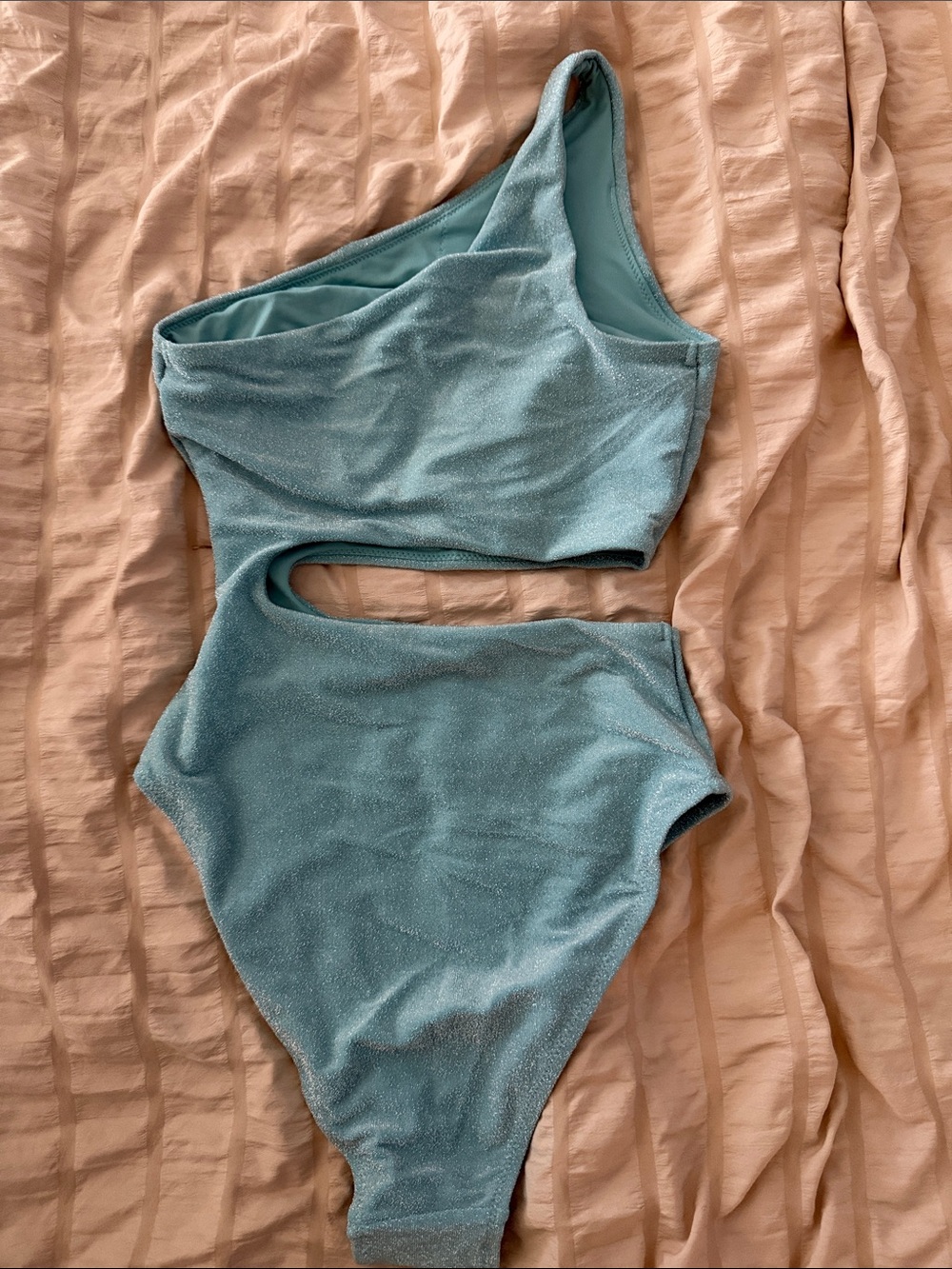 H&M One-Shoulder Cutout One-Piece Swimsuit in Teal Blue
